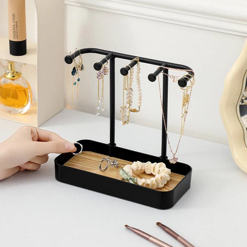 Fashion Jewelry Organizer Display For Earrings Necklaces Jewelry Storage Rack With Wooden Base Bracelet Hanging Holder