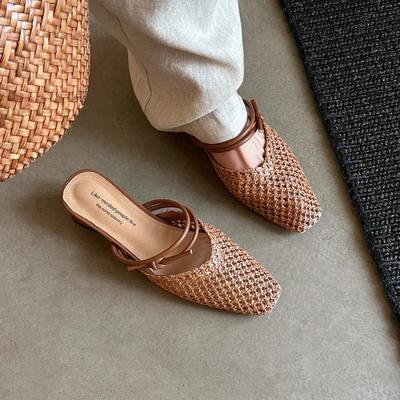 Women's Fashion Slippers Mesh Upper Square Toe Cover Toe Shoes Women Dress Daily Commute Breathable French Zapatillas De Mujer