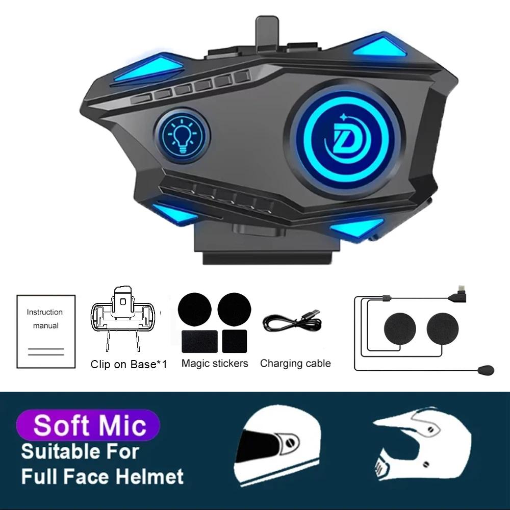 Motorcycle Helmet Headset Bluetooth 5.4 Earphone RGB Lights IPX67 Waterproof Voice Assistant Handsfree Call 1000mah Battary