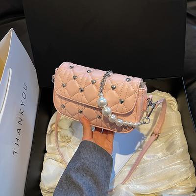 Torebka typu crossbody z perłowym łańcuszkiem i teksturą dla kobiet, uwielbiająca teksturę, jednoramienna, pod pachami, uniwersalna, modna torba na zakupy