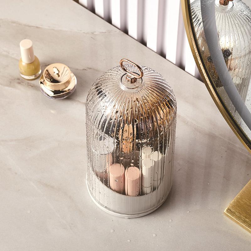 360° Rotating Makeup Brush Holder With Lid Desktop Makeup Organizer Cosmetic Storage Box Lipstick Eyebrow Storage Container Box