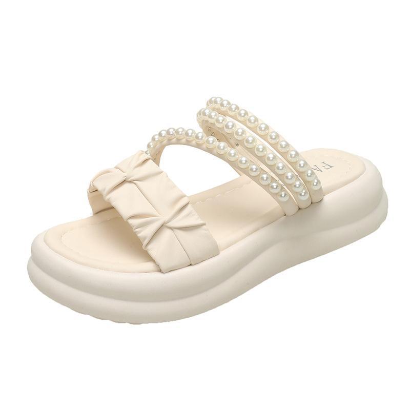 

Верхняя одежда, тапочки-маффины с жемчужными складками, женские летние пляжные тапочки с толстой подошвой, одно слово, перетянутое двумя носками, сандалии, тапочки, женская модная женская обувь 36