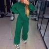 Women Spring Suit 2 Pcs/Set Top Pants Round Neck Long Sleeves Rhinestone Decor Sweatshirt Tracksuit Elastic Waist Wide Leg Trousers Daily Wear