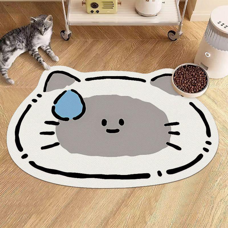 Absorbent Mud Pet Feeding Mat Cartoon for Cats and Dogs Non Slip Waterproof Placemat for Indoor Mealtime