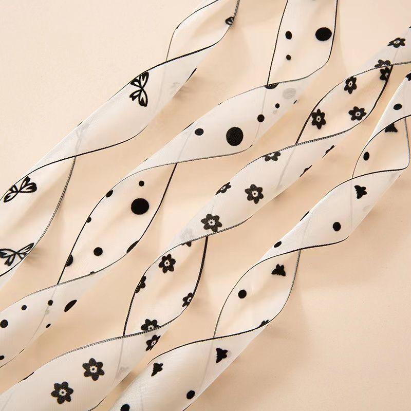 Bow Webbing Korean Flocking Yarn,10 Yards Width 4cm Polka Dot Snow Yarn Flower Packaging Baking Gift Straps Hair Accessories DIY