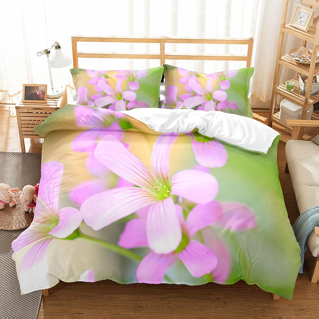 Petal Duvet Cover Set King Queen Full Size Beautiful Flower Pattern Polyester Comforter Cover for Kids Teens Adults Bedding Set