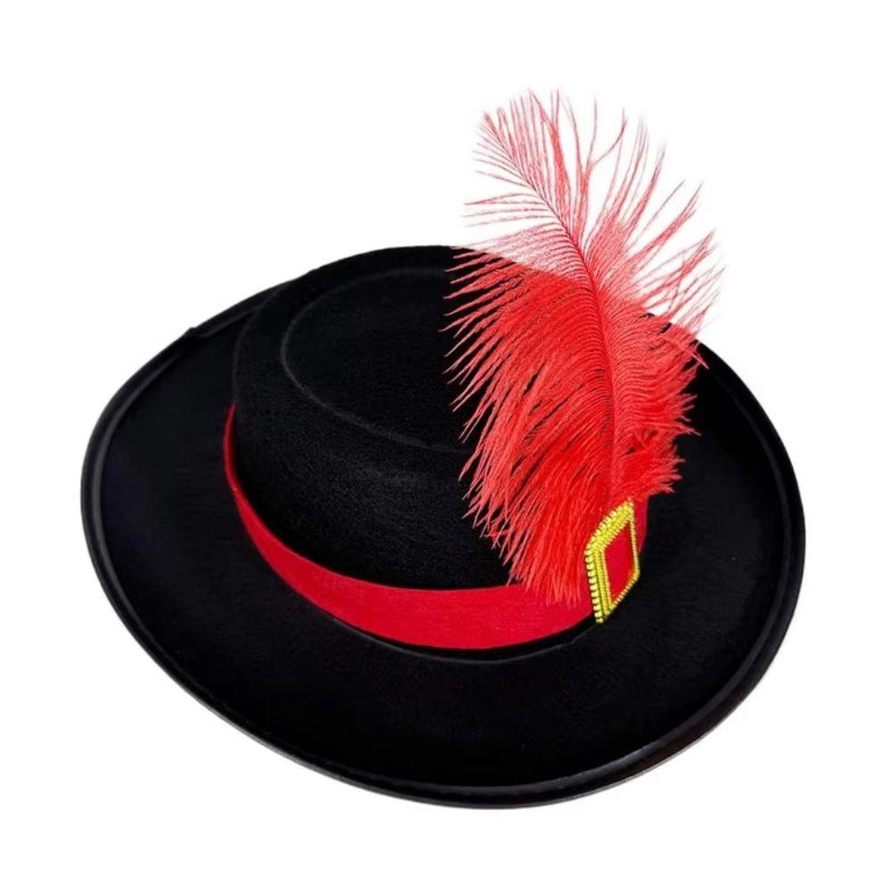 Vintage Černý klobouk mušketýra Klobouk kouzelníka Klobouk pro jevištní vystoupení Sváteční klobouk Cylinder s peřím Klobouk pro cosplay