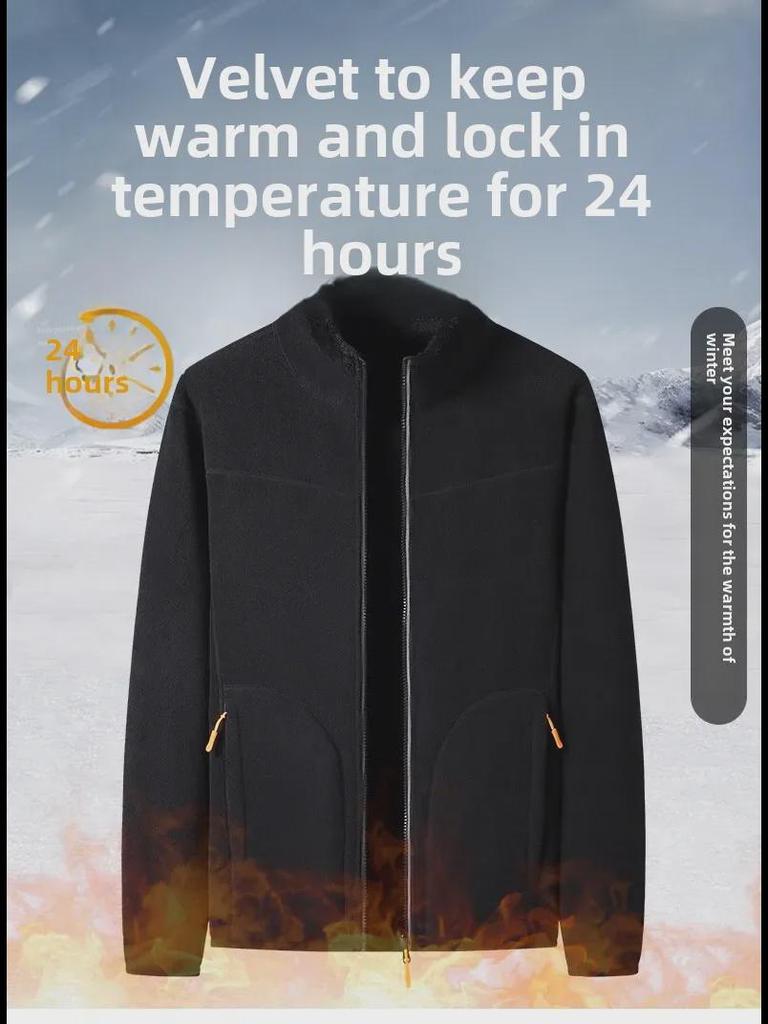 Uniseksowa dwustronna kurtka z polaru koralowego i polaru polarnego w wielokolorowe wzory - Jesienno-zimowy płaszcz z wełny jagnięcej