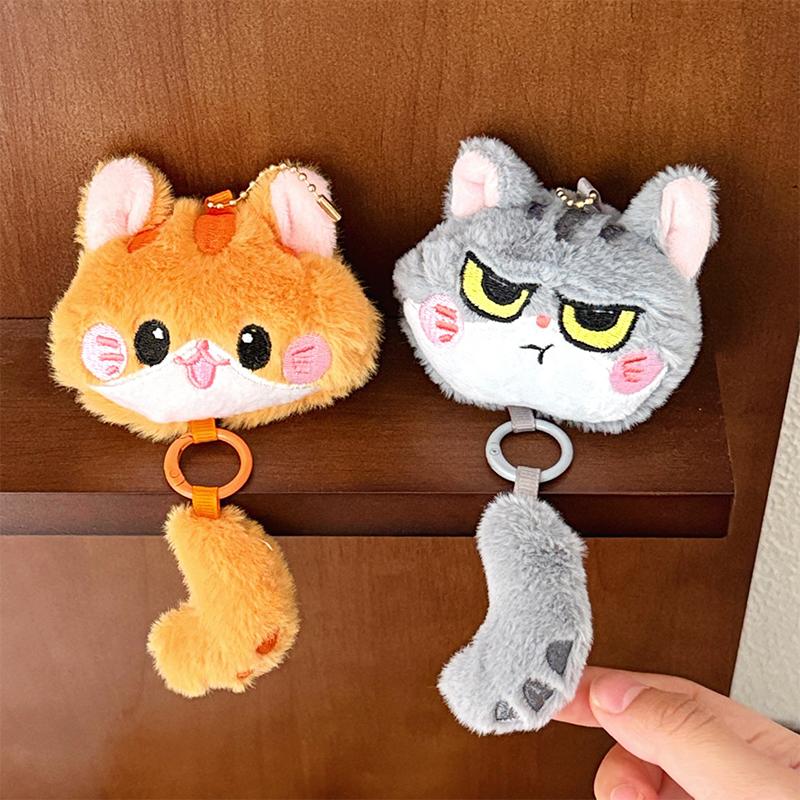 Cute Long-Tailed Kitten Plush Doll Pendant Cartoon Stuffed Doll Keychain Bag Charm Backpack Hanging Decoration Key Holder
