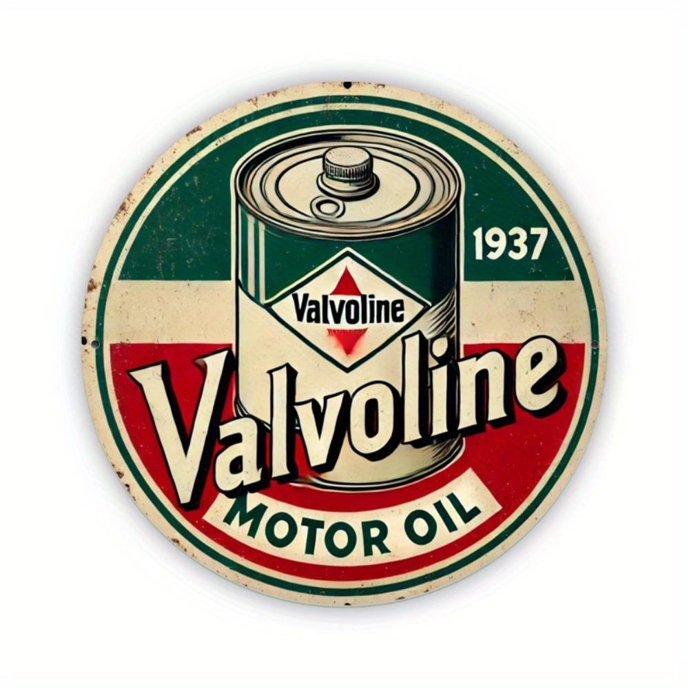 D Flat Vintage Valvoline Motor Oil Est  Retro Oil Can Retro Round Metal Tin Sign  Automotive Garage Themed Wall Decor 20x20cm(8x8inch)