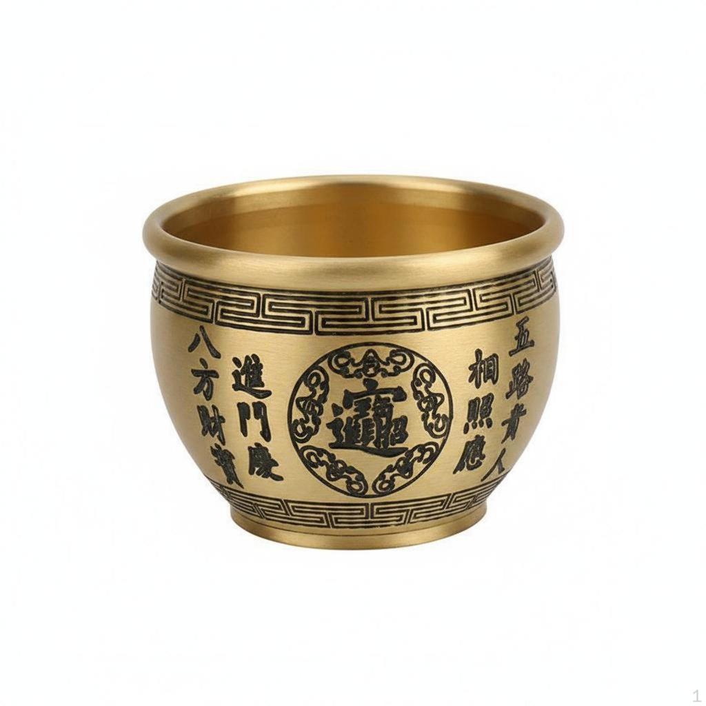 Brass Treasure Basin Auspicious Engravings Bowl Fine Workmanship Feng Shui Prosperity