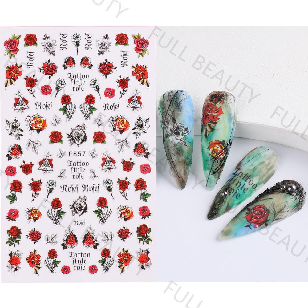 Nail Art Stickers Ins Spring Rose Flowers Valentine's Day Adhesive Nails 3D Decals