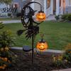 Zářivý Měsíc Halloweenské Dekorace Solární Zahradní Kolík Světlo, Čarodějnice Dýňová Lucerna, Kovové Kolíky pro Podzim IP44 Vodotěsná Venkovní Dekorace Cesta Zahrada