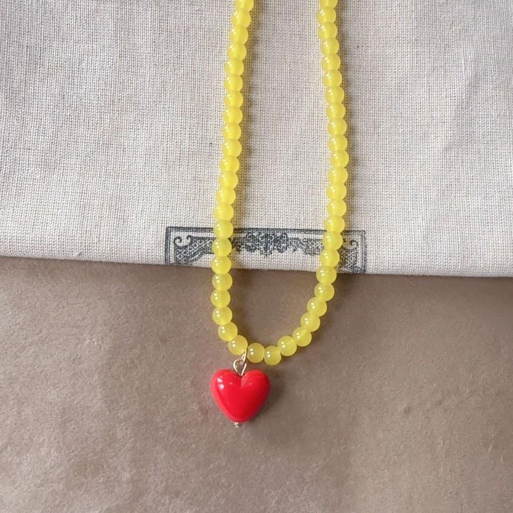 Love Heart Pendant Clavicle Chain Resin Acrylic Neck Chain Trend Beaded Necklace