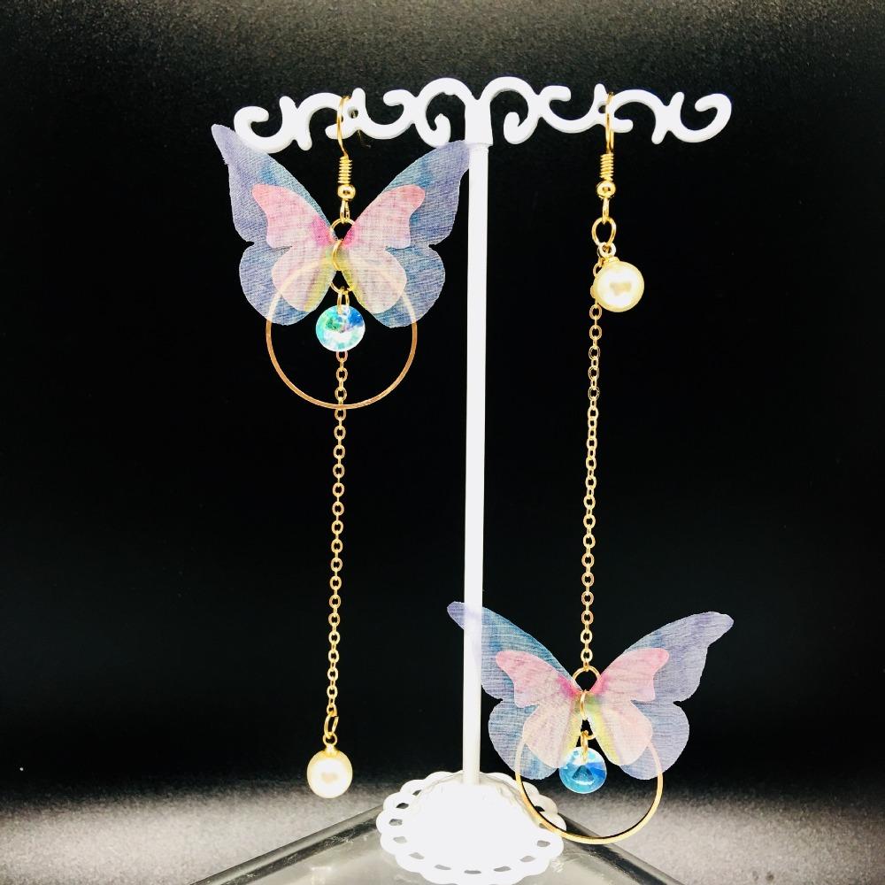 Romance Temperament Asymmetric Butterfly Circle Long Tassels Pearl Pendant Dangle Earrings for Women Korea Retro Jewelry Gifts