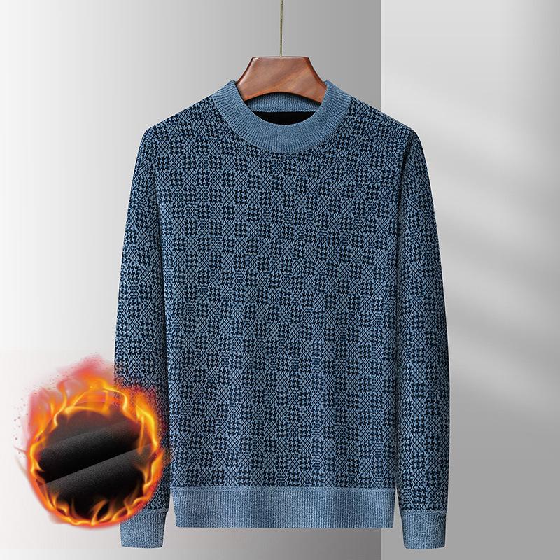 Men s Chenille Knit Sweater - Round Neck, Warm Plus Velvet Winter Layer 3XL/185cm/178-198kg