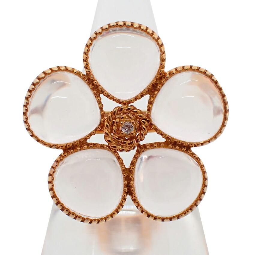 

[Used] K18PG Rose Quartz Diamond Flower Ring/No. 14/g423-58