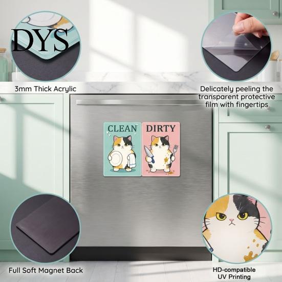 Heavy Duty Magnetic Sign Clean Dirty Dishwasher Magnet, Acrylic Cartoon Animal Sign, Reusable Magnet Double-Sided & for Kitchen Decoration