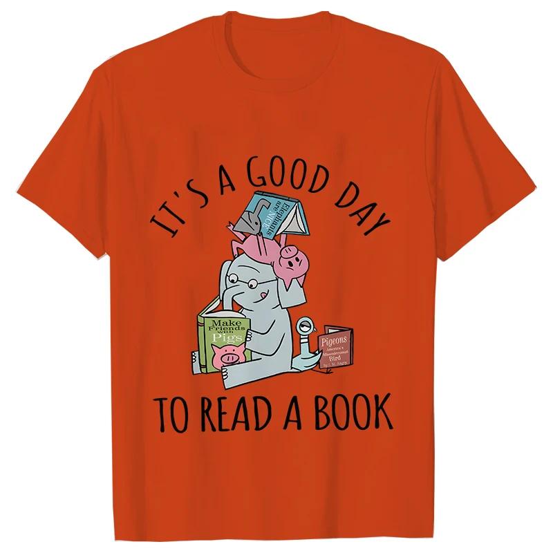 Its A Good Day To Read  T-shirts Women Book Lover Teacher Tshirts Elephant Cartoon Women's Clothing Vintage Women T-Shirts Tops