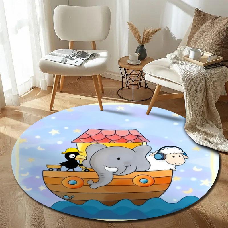 Retro Round Wave Multicolor Accent Rug, Non-Slip Floor Mat for Laundry Room