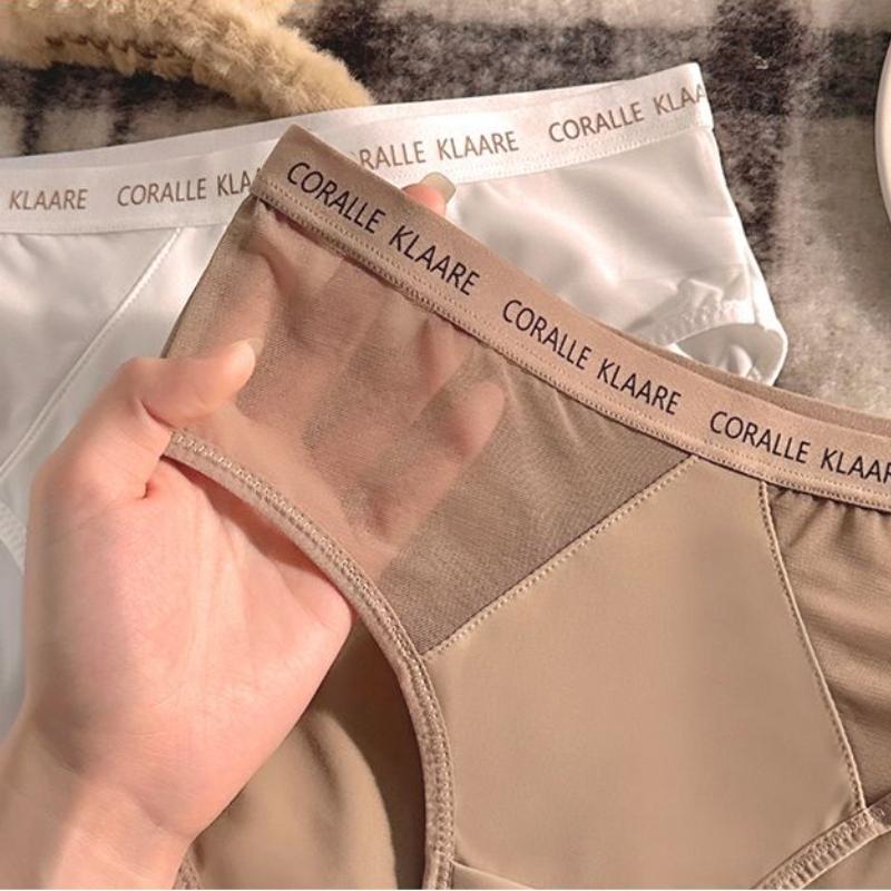 New Ice Silk Panties for Women Low Waist Letter Cross Pure Desire Sexy Seamless Underwear