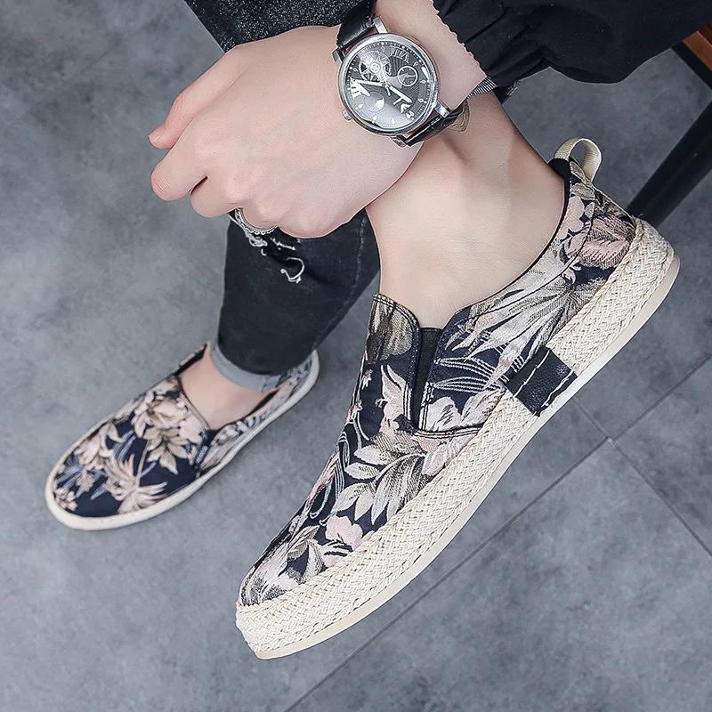 Fashion Autumn Men Canvas Shoes Breathable Men's Casual Shoes Slip-On Hemp Shoes Graffiti Espadrilles Women Footwear Flats 2025