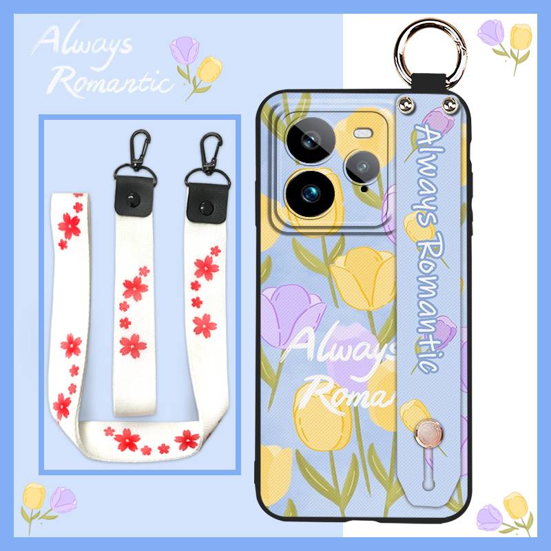 Wristband Anti-knock Phone Case For Realme GT7 Pro Kickstand Fashion Design Back Cover Phone Holder Waterproof Flower