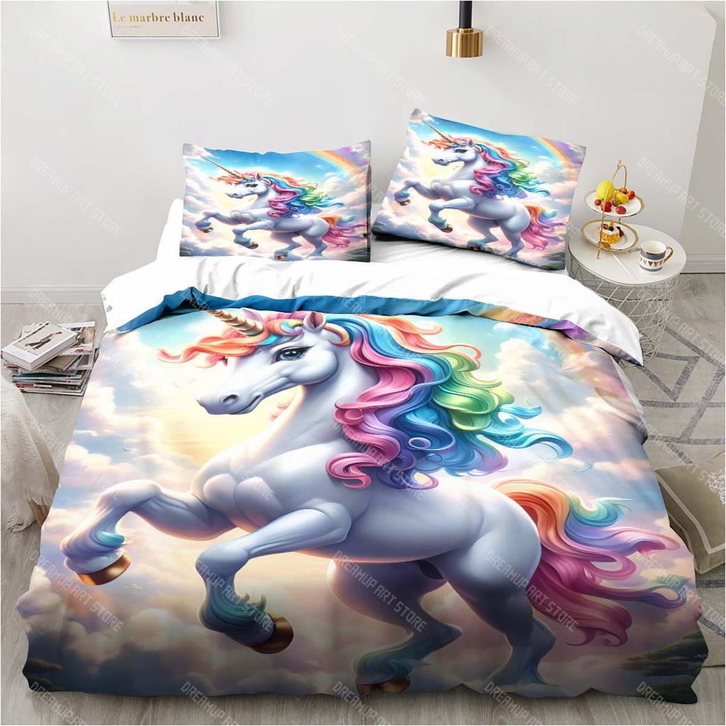 Cartoon Unicorn Pattern Bedding Bedroom Home Decoration Pillowcase Duvet Cover Bed Sheet Set Children's Room Bedding Set Luxury