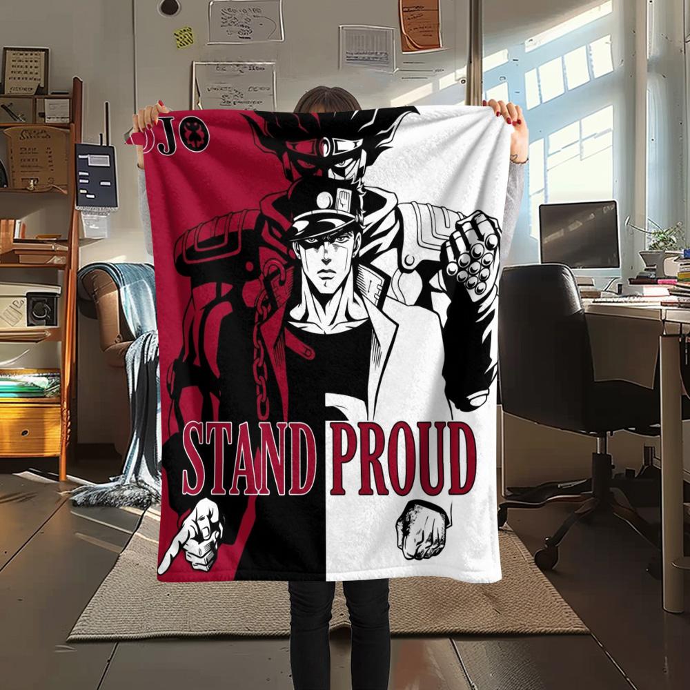1PC Jojo'S Bizarre Adventure Patterned Flannel Blanket Suitable For All Seasons For Home Decor Warmth And Comfort Gifts Holiday Present