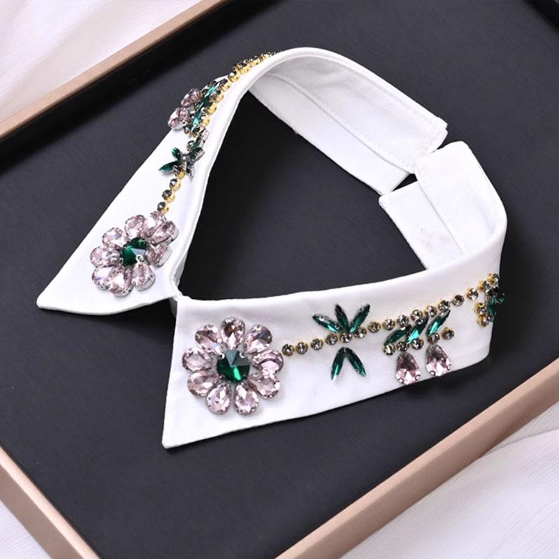 Vintage Women Sequins Detachable Collars Faux White Black False Collars Woman Tie Fashion Removable Diamond Fake Collar Women