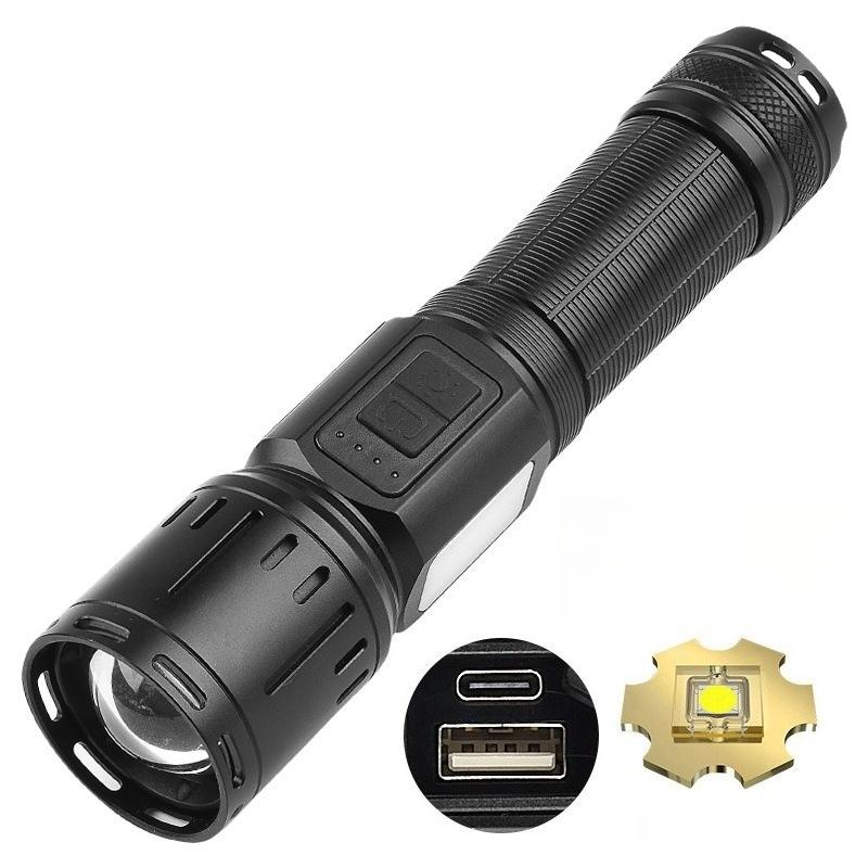 

New aluminum alloy white spotlight strong light flashlight zoom night fishing USB charging outdoor LED flashlight Without Battery