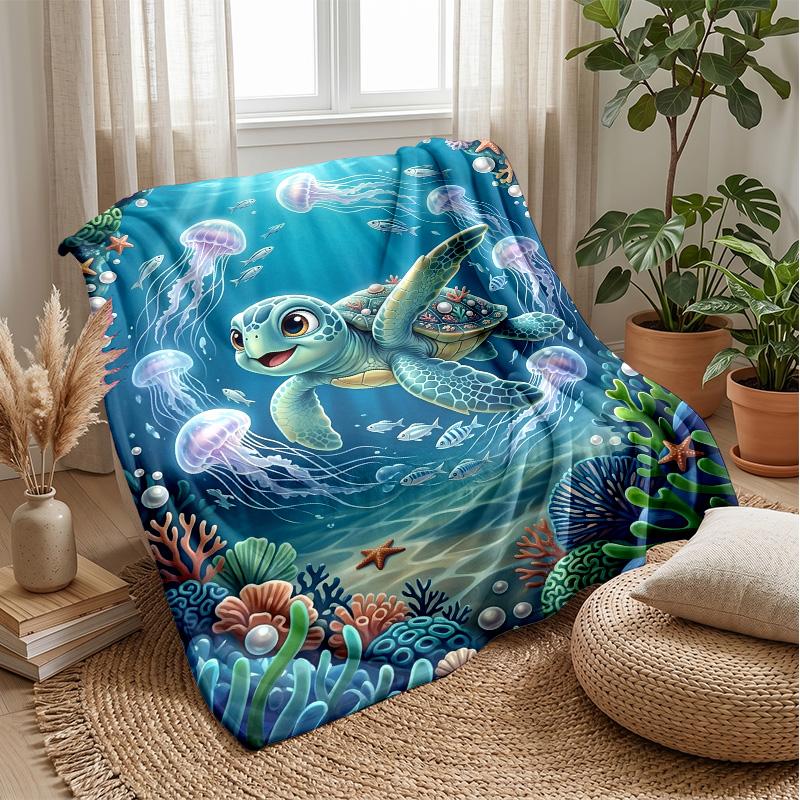 Ocean Adventure Turtle 3 Theme Blanket Lightweight Warm Flannel Blanket Decorative Throw Blanket for Home Decoration