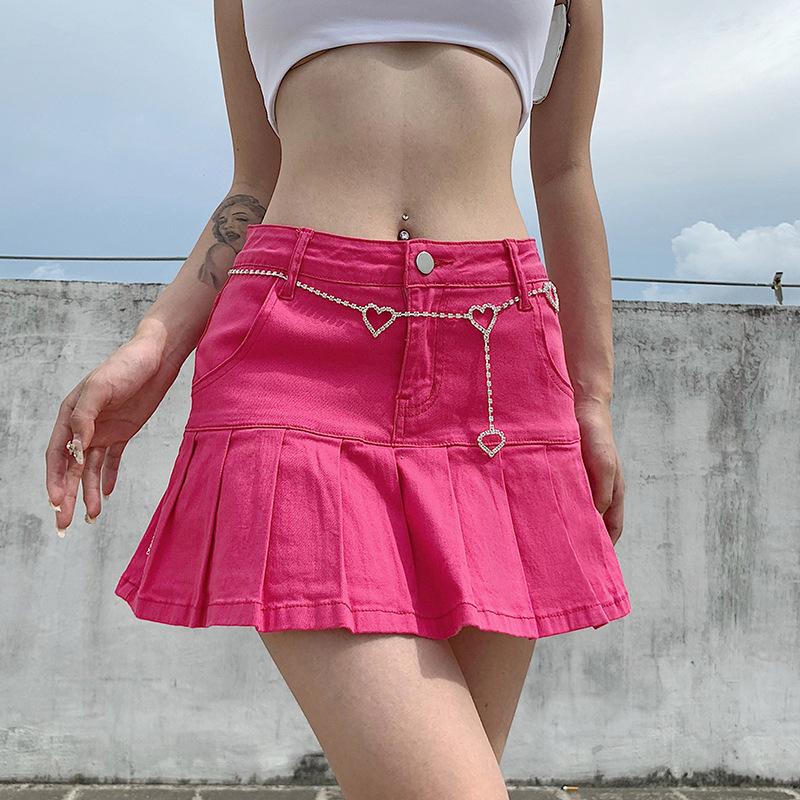European And American Autumn New Women'S Clothing Retro Washed Denim Skirt High Waist Slim Fit Slimming A-Line Pleated Skirt For Women