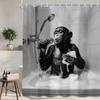 Funny Monkey Printed Shower Curtain Chimpanzee Singing In Bathtub For Bathroom Decor