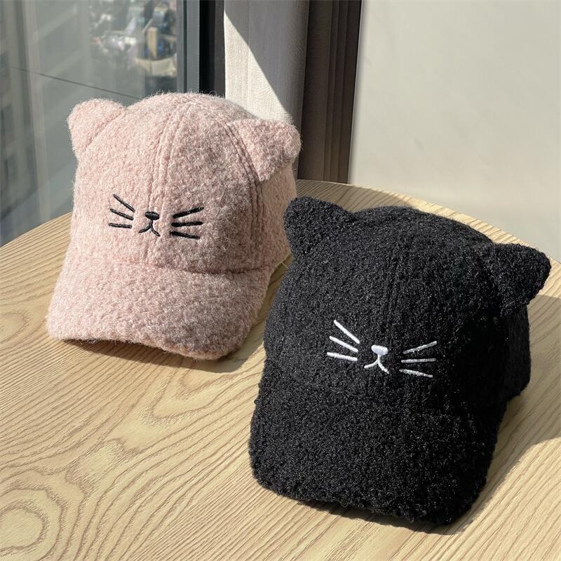 Korean-style Cat Ear Baseball Cap for Women, Lamb Wool, New Autumn and Winter Trendy Thickened Warm Versatile Cute Duckbill Cap