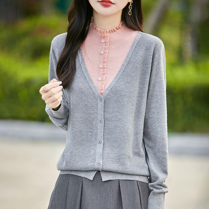 Dámský kašmírový svetr Qinghe kašmír 50% hedvábí 50% vlna podzimní a zimní kašmírový kardigan měkký a teplý