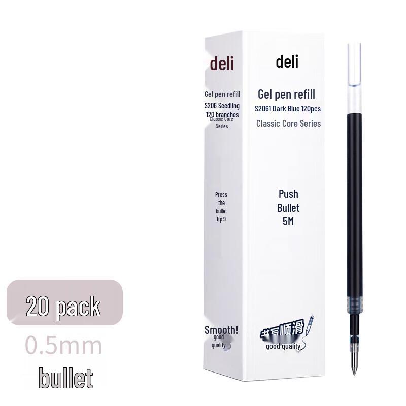 Deli 0.5mm Dark Blue Gel Pen Refills (20-Pack)