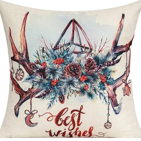 Merry Christmas Decor Cushion Cover 45x45 cm Pillow CaseCartoon Reindeer Santa Claus Printed Throw Pillowcase Linen Pillow Cover
