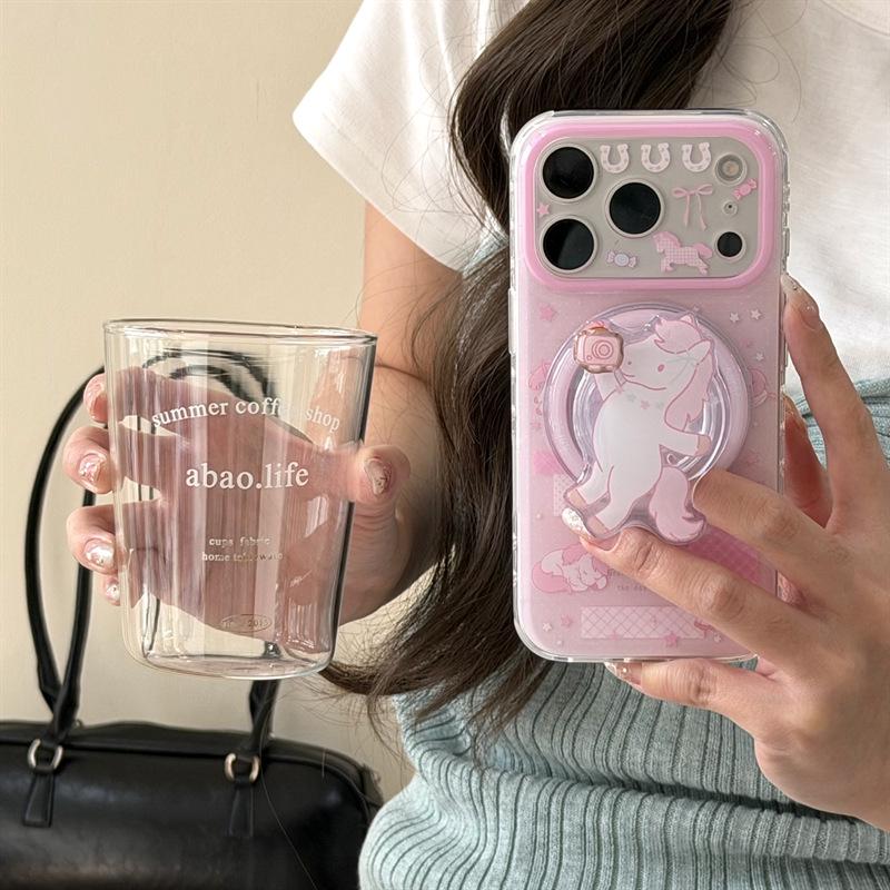 Magnetic Horse Bracket - Pink Camera Compatible with iPhone 17/16 Pro Max/15/14 Trendy Case