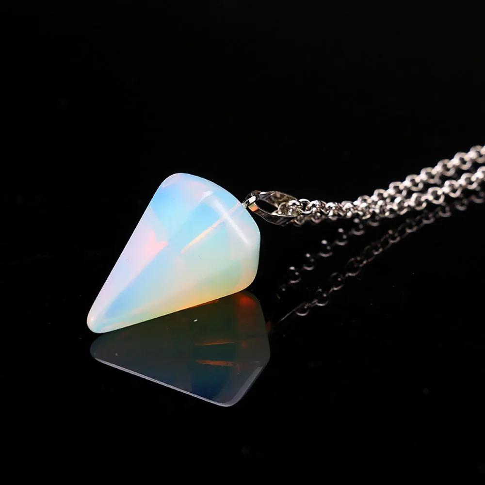 1pc Natural Stone Hexagonal Pendant Chain Necklace Taper Soul Swing Bullet Crystal Necklace For Men And Women