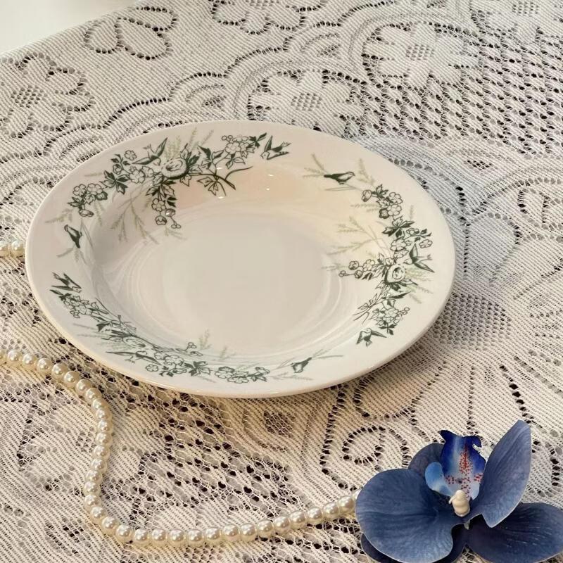 Ru Han Chinese Underglaze Floral Ceramic Soup Plate