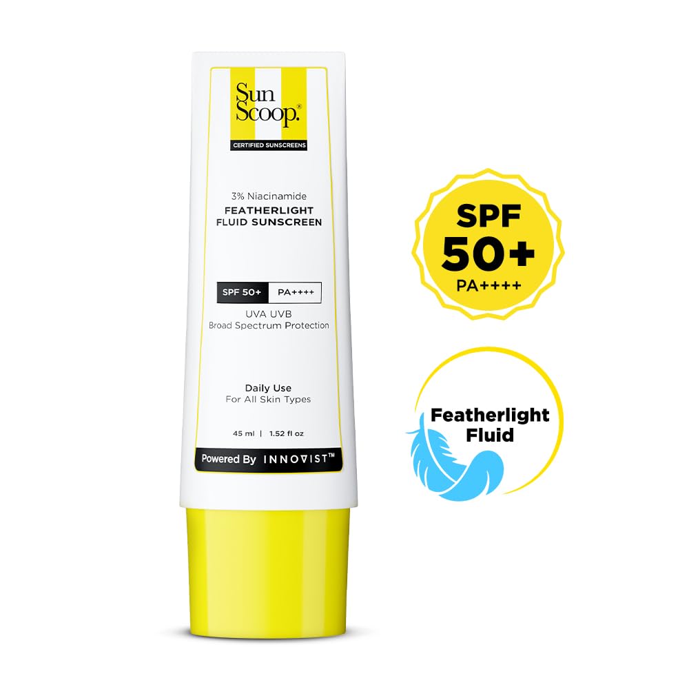 SunScoop 3% Niacinamide Fluid Sunscreen SPF 50+ PA++++ Broad Spectrum | In-Vivo Tested | Lightweight & Non greasy | Prevents Tanning | No White C