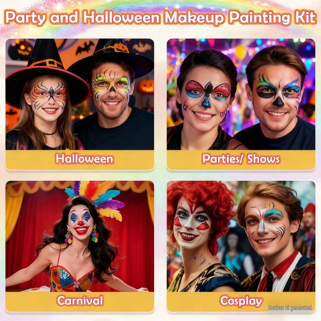 Conjunto de Pintura Facial e Corporal com Glitter de 54 Cores para Crianças - Perfeito para Festivais e Efeitos de Palco