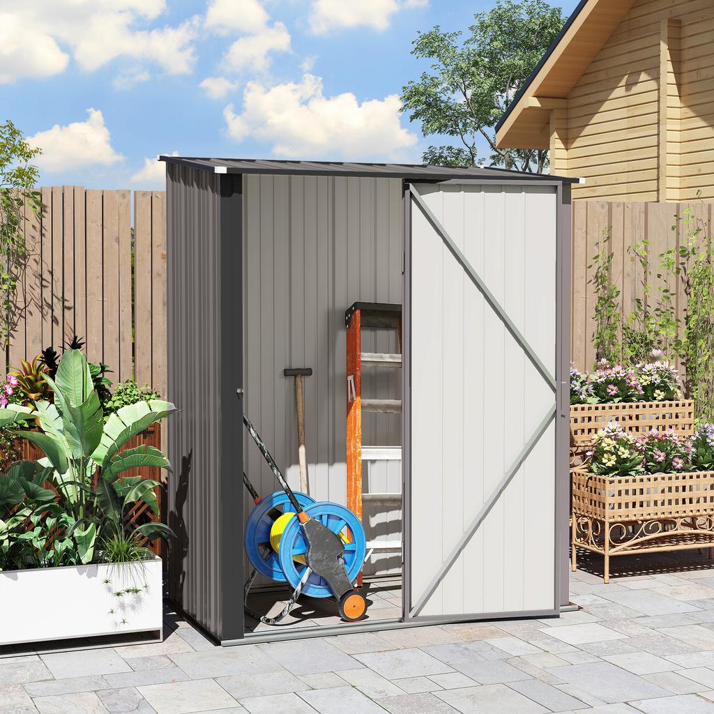 5.3 X 3.1ft Corrugated Steel Garden Shed - Light Grey