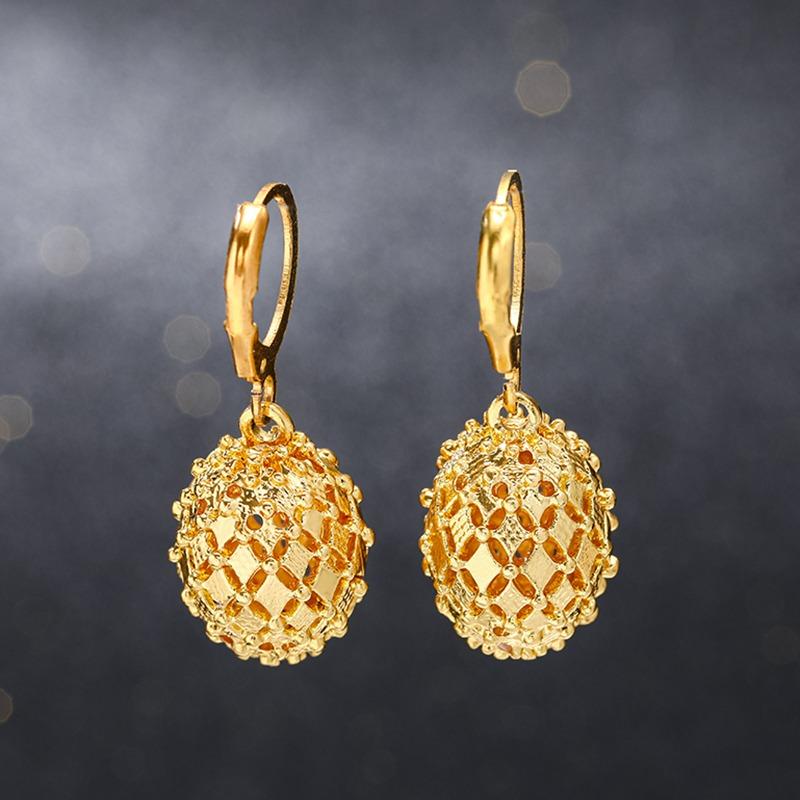 Vintage Metal Hollow Ball Drop Earrings Elegant Women's Classic Creative Hollow Ball Zircon Party Gift Accessories