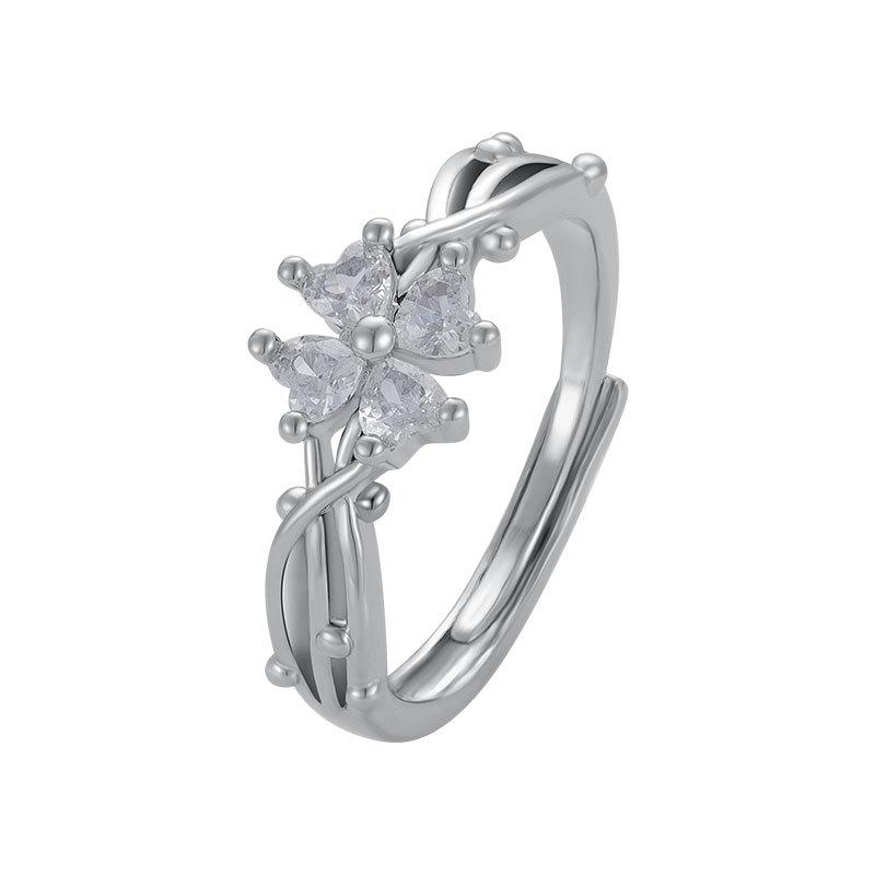 Four-leaf Clover Ring Women's Ins Niche Zircon Ring Light Luxury Versatile Index Finger Ring