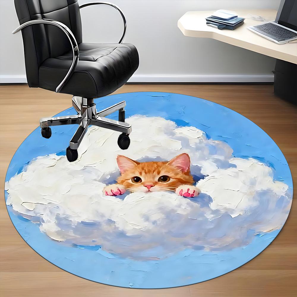 1PC Cloud Cat Office Round Area Rug,  Mat Suitable ForOffice, Under Office Chairs Bedroom Living Room Home Decor, Room Deco