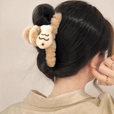 Damen Haarklammer Weiche Plüschfischform Haarspange Große Größe Hinterkopf Haarspange Winter Haarschmuck