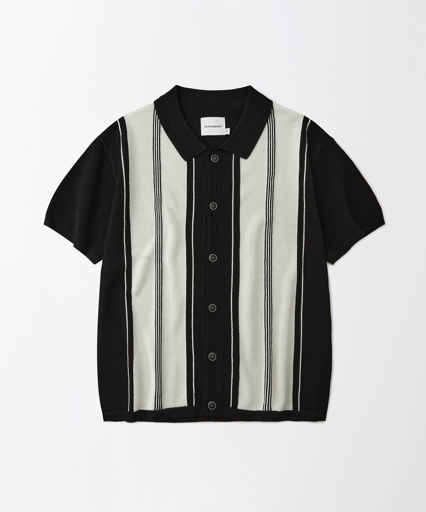 OUTSTANDING Hs Stripe Collar Knit Cardigan_Black/Ivory