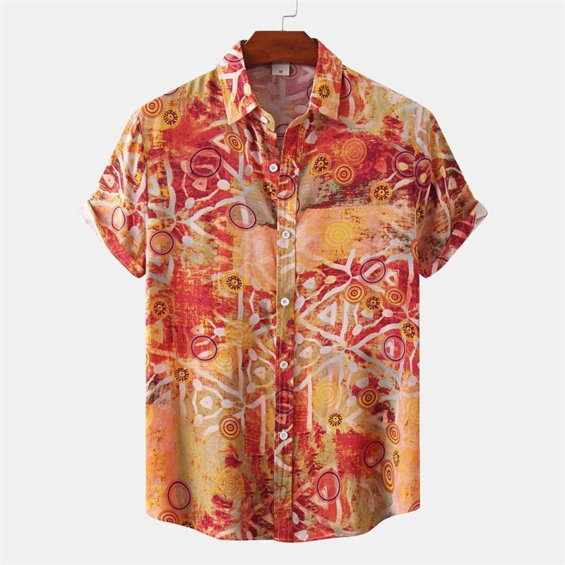 Men's 3D Printed Hawaiian Shirt Summer Tropical Stripe Leaves Short Sleeve Button Down Shirt Casual Loose Fit Beachwear